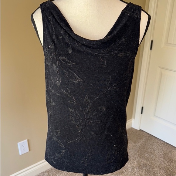 Reitmans Tank Top Black Gold Metallic Sparkle Sleeveless Draped Neckline Women's - Picture 1 of 10